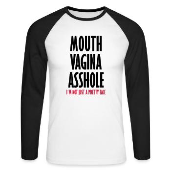 Hübsches Gesicht - Unisex Baseballshirt langarm - Weiß/Schwarz - Vorne - Nik (191cm)