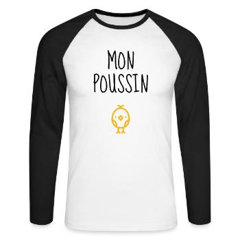 Mon Poussin - Bébé - Naissance - Amour - Famille - T-shirt baseball manches longues Homme - blanc/noir - Devant - Nik (191cm)
