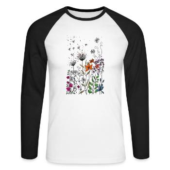 fleurs - T-shirt baseball manches longues Homme - blanc/noir - Devant - Nik (191cm)