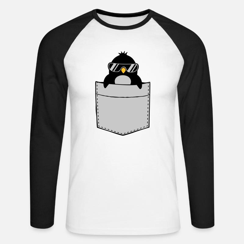 Pinguin Hemd Brusttasche - Unisex Baseballshirt langarm - Weiß/Schwarz