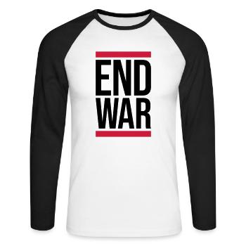Mettre fin à l’arrêt de la guerre - T-shirt baseball manches longues Homme - blanc/noir - Devant - Nik (191cm)