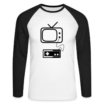 RETRO GAMING - Unisex Baseballshirt langarm - Weiß/Schwarz - Vorne - Nik (191cm)
