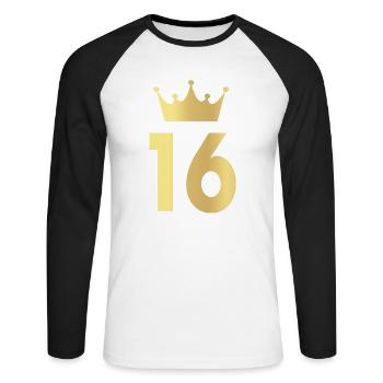 Fête cadeau 16ème anniversaire 16 ans - T-shirt baseball manches longues Homme - blanc/noir - Devant - Nik (191cm)