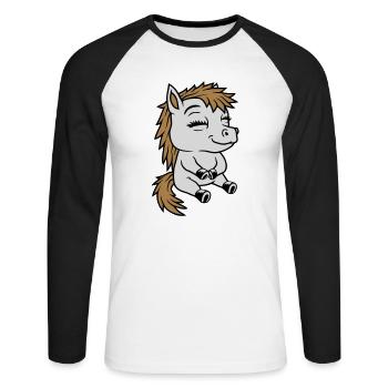 Kleines sitzendes Comic Pony - Unisex Baseballshirt langarm - Weiß/Schwarz - Vorne - Nik (191cm)