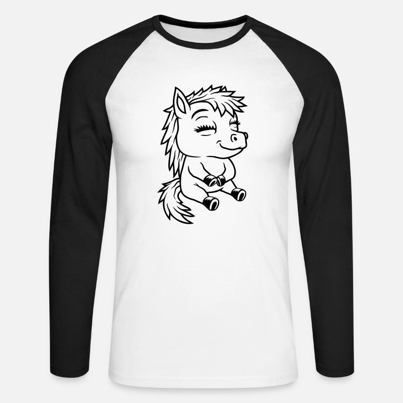 Comic kleines sitzendes Pony - Unisex Baseballshirt langarm - Weiß/Schwarz