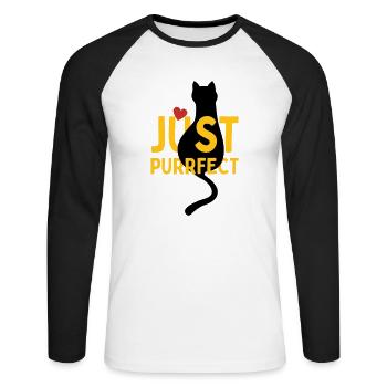 Pfotschafter Design: Just Purrfect cat with heart - Unisex Long Sleeve Baseball T-Shirt - white/black - Front - Nik (191cm)