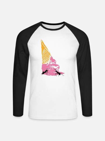 Eiscreme mit Ameisen - Unisex Baseballshirt langarm - Weiß/Schwarz