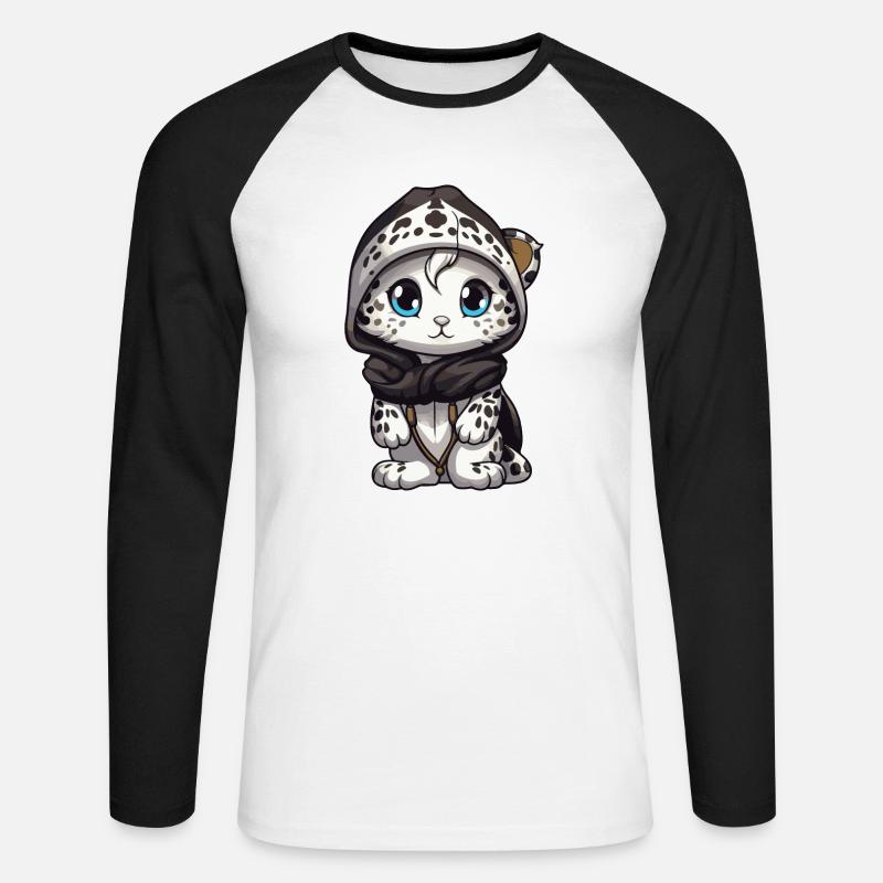 Schneeleopard Winter leopard Comic Niedlich - Unisex Baseballshirt langarm - Weiß/Schwarz