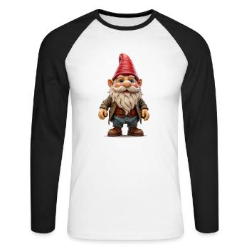 Gartenzwerg, ein Symbol für Tradition und Humor - Unisex Baseballshirt langarm - Weiß/Schwarz - Vorne - Nik (191cm)