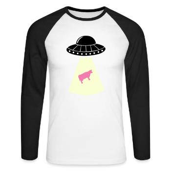 ufo kuh - Unisex Baseballshirt langarm - Weiß/Schwarz - Vorne - Nik (191cm)