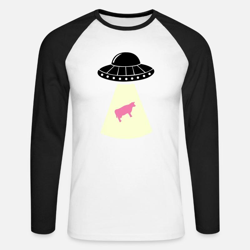 ufo kuh - Unisex Baseballshirt langarm - Weiß/Schwarz