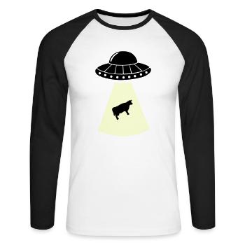 Vache OVNI - T-shirt baseball manches longues Homme - blanc/noir - Devant - Nik (191cm)