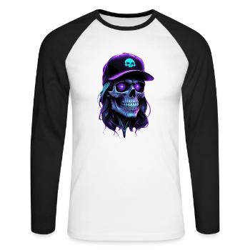 Crâne lueur violet hippie casquette - T-shirt baseball manches longues Homme - blanc/noir - Devant - Nik (191cm)