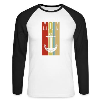 Moin - Guten Morgen - Nordsee - Ostsee - Anker - Unisex Baseballshirt langarm - Weiß/Schwarz - Vorne - Nik (191cm)
