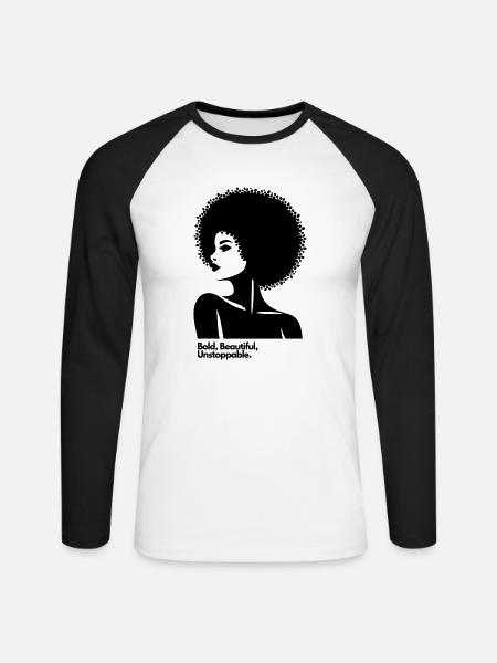 Afro Queen Silhouette - Unisex Long Sleeve Baseball T-Shirt - white/black