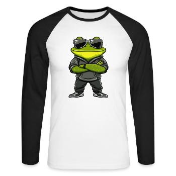 Frosch Comic Cool - Unisex Baseballshirt langarm - Weiß/Schwarz - Vorne - Nik (191cm)