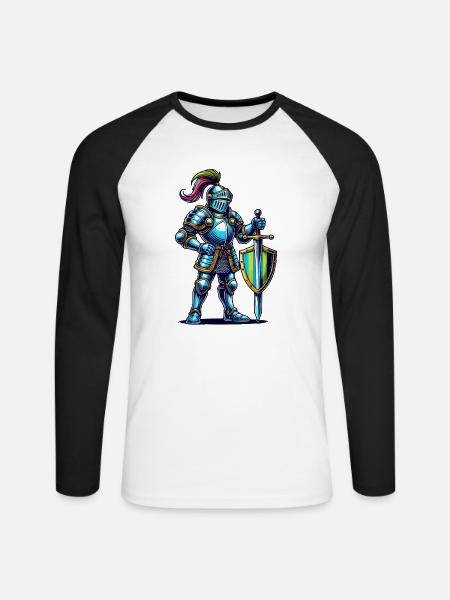 Knight Comic - Unisex Long Sleeve Baseball T-Shirt - white/black