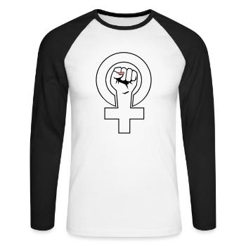 Féministe - féministe - T-shirt baseball manches longues Homme - blanc/noir - Devant - Nik (191cm)