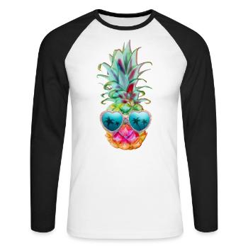 pineapple with sunglasses - pineapple and glasses - Unisex Long Sleeve Baseball T-Shirt - white/black - Front - Nik (191cm)