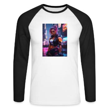 Cyberpunk Girl Cyborg - Unisex Baseballshirt langarm - Weiß/Schwarz - Vorne - Nik (191cm)