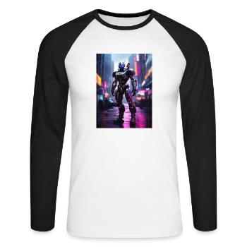 Cyberpunk Cyborg in neon - Unisex Baseballshirt langarm - Weiß/Schwarz - Vorne - Nik (191cm)