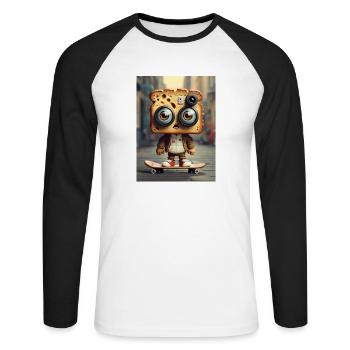 Toasbrot auf Skateboard - Unisex Baseballshirt langarm - Weiß/Schwarz - Vorne - Nik (191cm)