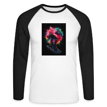 Farben Explosion - Unisex Baseballshirt langarm - Weiß/Schwarz - Vorne - Nik (191cm)