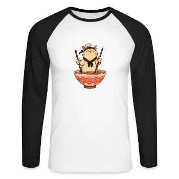 Sushi Cat – Drôle de chat de chef de nouilles ! - T-shirt baseball manches longues Homme - blanc/noir - Devant - Nik (191cm)