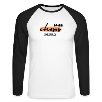 faire choses heureux - T-shirt baseball manches longues Homme - blanc/noir - Devant - Nik (191cm)