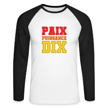Paix puissance dix - T-shirt baseball manches longues Homme - blanc/noir - Devant - Nik (191cm)