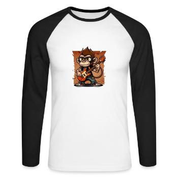 Affe Schimpanse spielt Acousitc Rock Gitarre - Unisex Baseballshirt langarm - Weiß/Schwarz - Vorne - Nik (191cm)