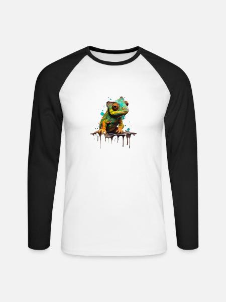 Niedliches Chamäleon Leguan für - Unisex Baseballshirt langarm - Weiß/Schwarz