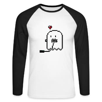Gamer Ghostie - T-shirt baseball manches longues Homme - blanc/noir - Devant - Nik (191cm)