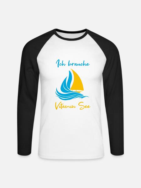 Ich brauche Vitamin See - Unisex Baseballshirt langarm - Weiß/Schwarz