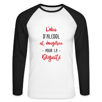 l'abus d'alcool est dangereux pour la dignité - T-shirt baseball manches longues Homme - blanc/noir - Devant - Nik (191cm)