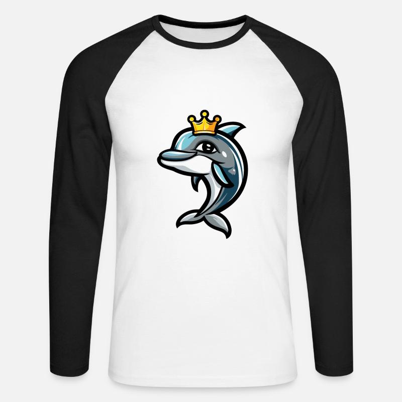 Dolphin Comic Crown - Unisex Long Sleeve Baseball T-Shirt - white/black