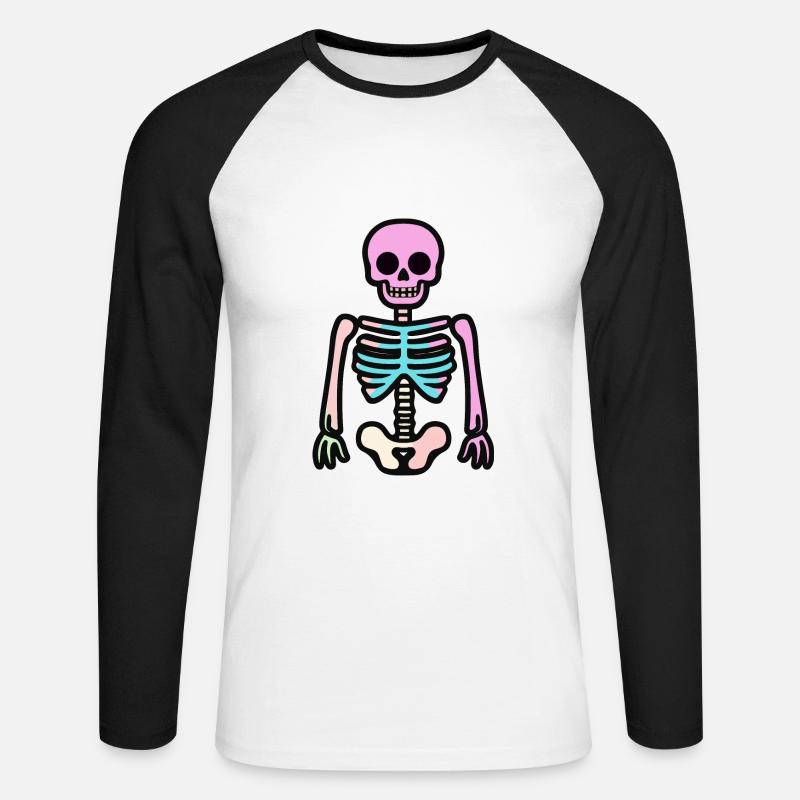 Skelett Halloween Comic - Unisex Baseballshirt langarm - Weiß/Schwarz
