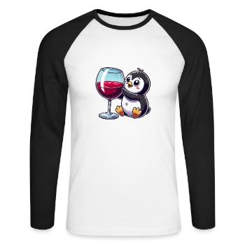 Mignon pingouin vin rouge critique de vin dessin animé - T-shirt baseball manches longues Homme - blanc/noir - Devant - Nik (191cm)