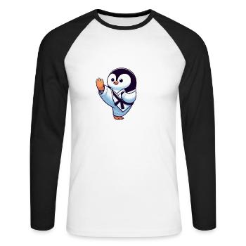 Drôle de pingouin Karaté Arts martiaux Arts martiaux - T-shirt baseball manches longues Homme - blanc/noir - Devant - Nik (191cm)