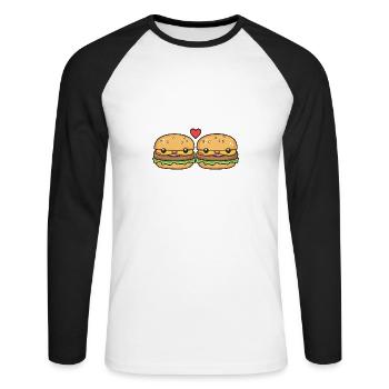 Burger Couple Love Heart Comic - Unisex Long Sleeve Baseball T-Shirt - white/black - Front - Nik (191cm)