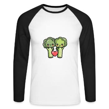 Brocoli Couple Amour Coeur Drôle - T-shirt baseball manches longues Homme - blanc/noir - Devant - Nik (191cm)