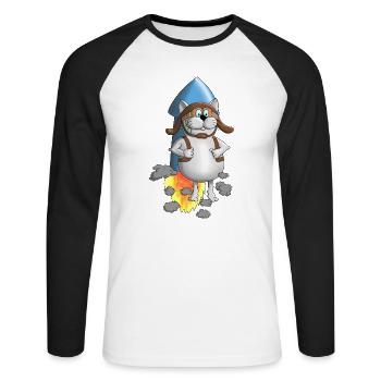 Nouveau départ - Rocket - Comic - T-shirt baseball manches longues Homme - blanc/noir - Devant - Nik (191cm)