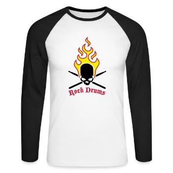 fire_skull_drumsticks_d_3c - Unisex Long Sleeve Baseball T-Shirt - white/black - Front - Nik (191cm)