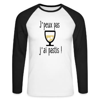 j'peux pas j'ai pastis - T-shirt baseball manches longues Homme - blanc/noir - Devant - Nik (191cm)