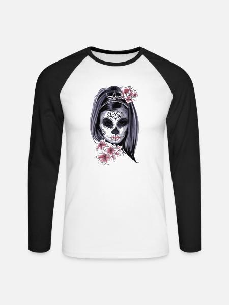Maske - Unisex Baseballshirt langarm - Weiß/Schwarz