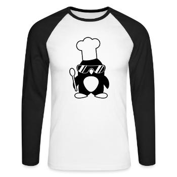 Cool Penguin Chef - Unisex Long Sleeve Baseball T-Shirt - white/black - Front - Nik (191cm)