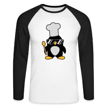 Cool Penguin Chef - Unisex Long Sleeve Baseball T-Shirt - white/black - Front - Nik (191cm)