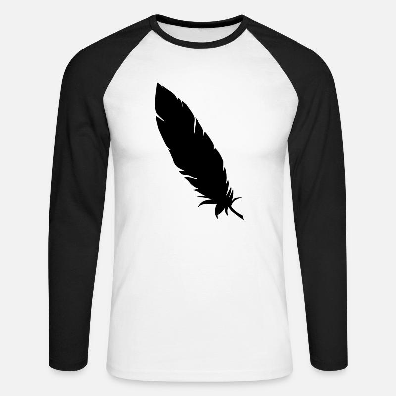 Feder simpel schwarz - Unisex Baseballshirt langarm - Weiß/Schwarz