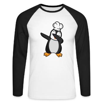 dab dabbing pingouin cuisinier bandes dessinées cadeau cuisine - T-shirt baseball manches longues Homme - blanc/noir - Devant - Nik (191cm)