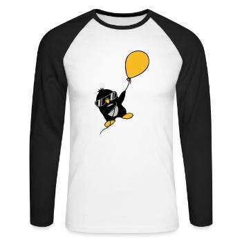 Le pingouin ballon s’envole - T-shirt baseball manches longues Homme - blanc/noir - Devant - Nik (191cm)